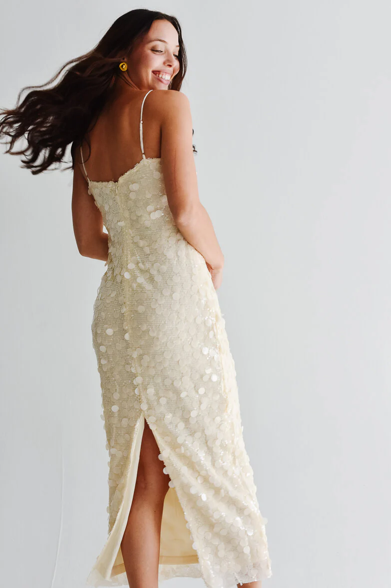 Reine Cream Sequin Sheath Dress