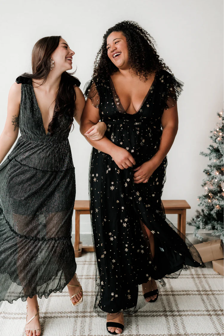 Starry Eyed Sequin Star Mesh Maxi - Black