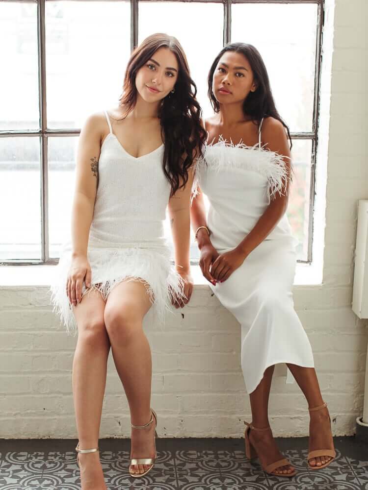 Lou Lou White Sequin Mini Dress with Feathers