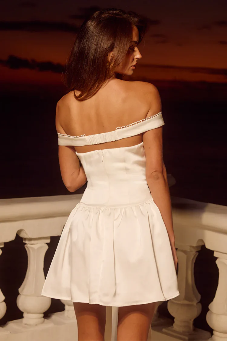 Aubrey Off the Shoulder White Bow Mini Dress