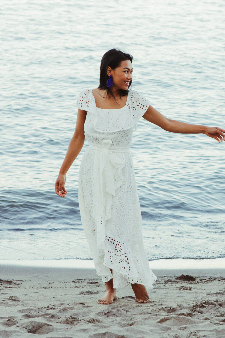 Italian Summer Off-the-Shoulder Eyelet Midi Dress - FINAL SALE