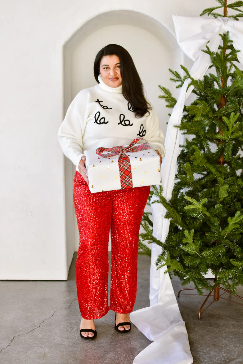 Dorit Red Sequin Flared Pants