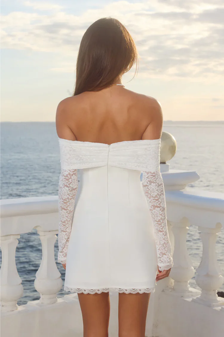 Leona Lace Long Sleeve Mini Dress - White