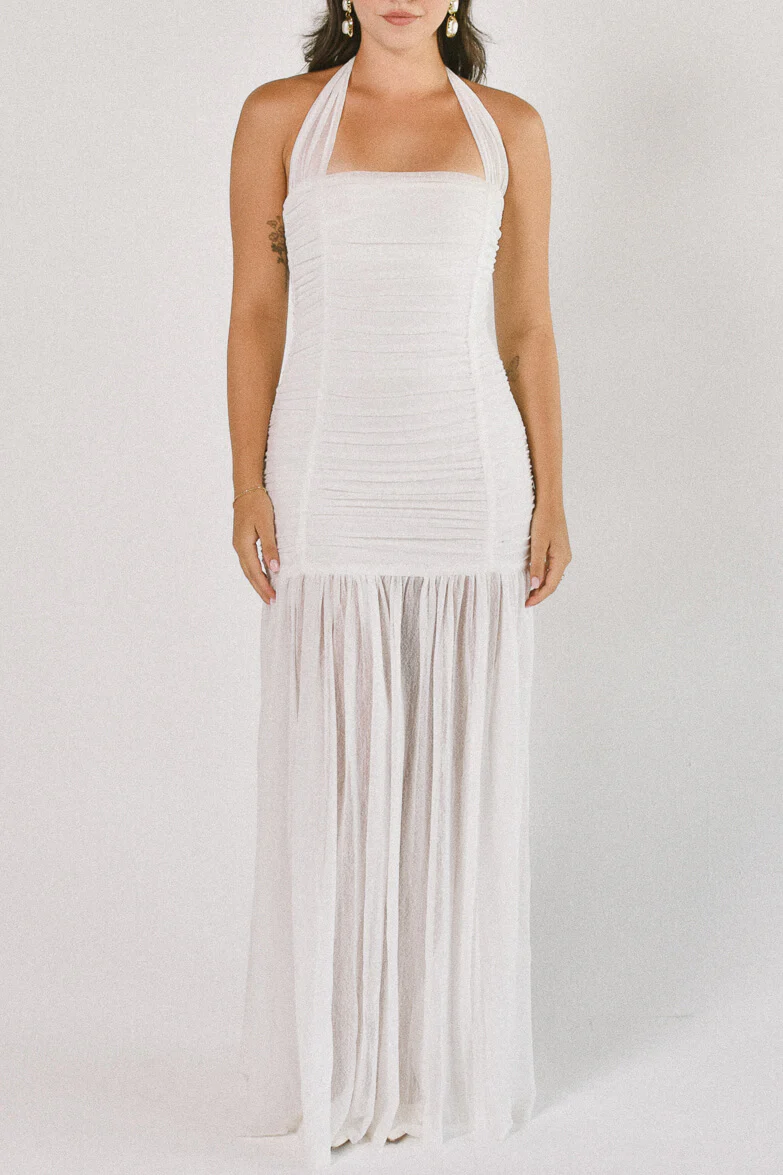 Estelle Ruched Maxi Dress - White