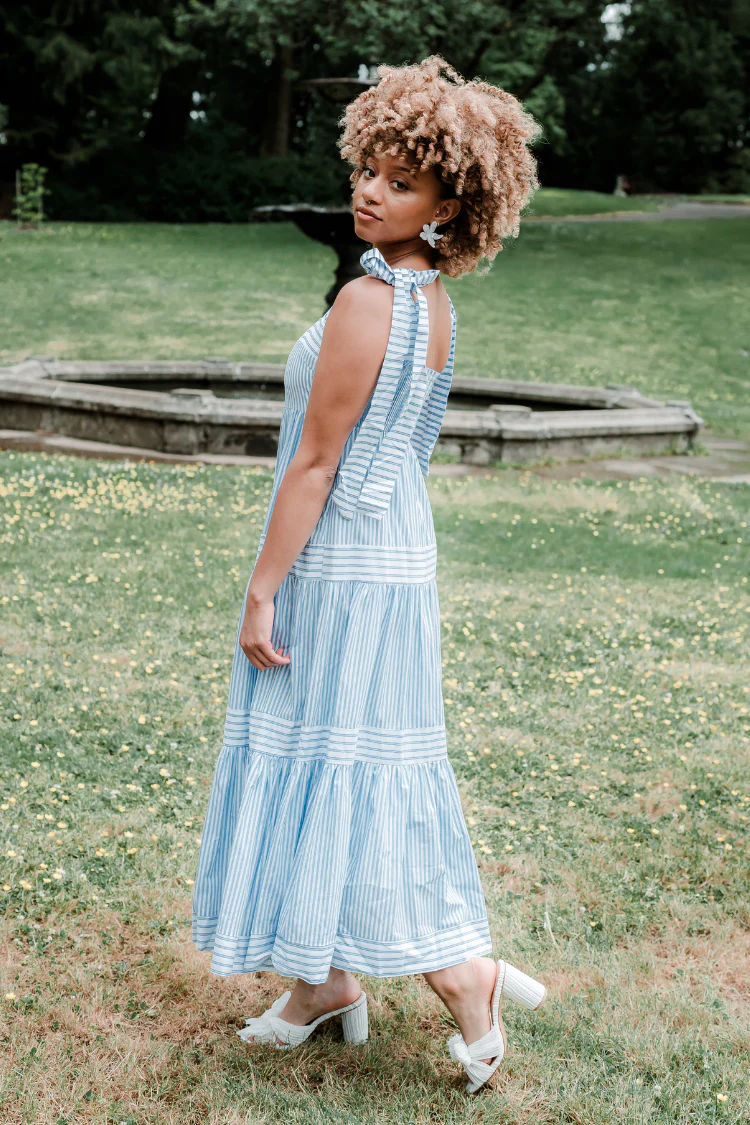 St. Simons Blue and White Striped Maxi Dress - FINAL SALE