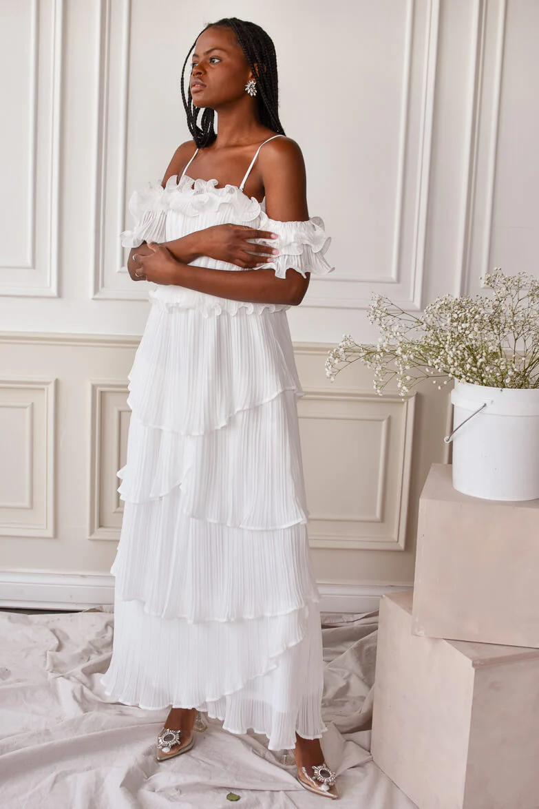 Matilde White Ruffle Detail Maxi Dress - FINAL SALE