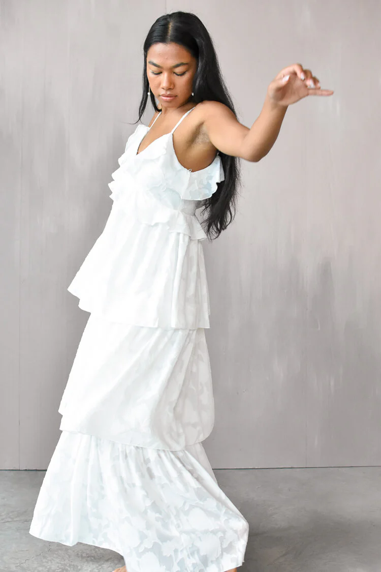 Marie White Tiered Maxi Dress