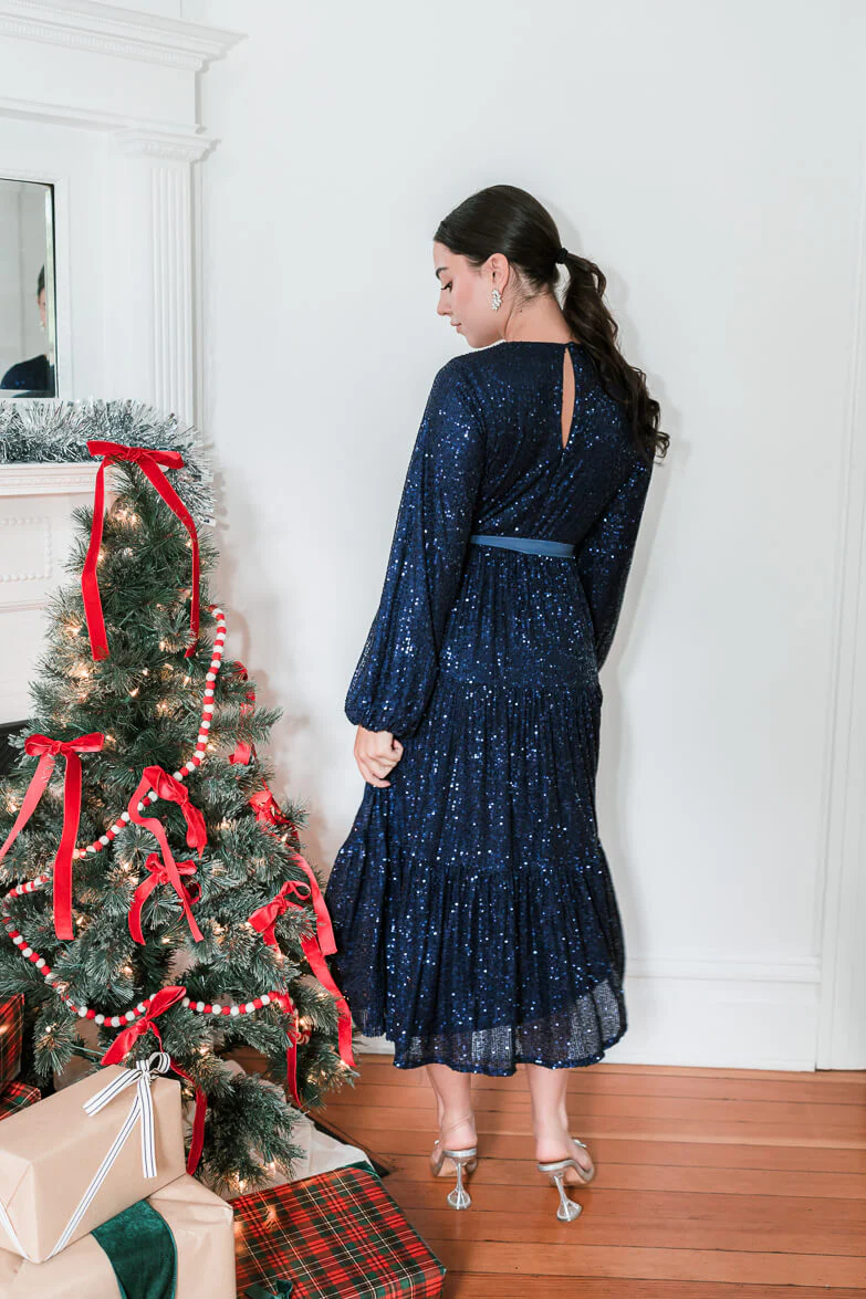 Midnights Sequin Midi Dress - Navy