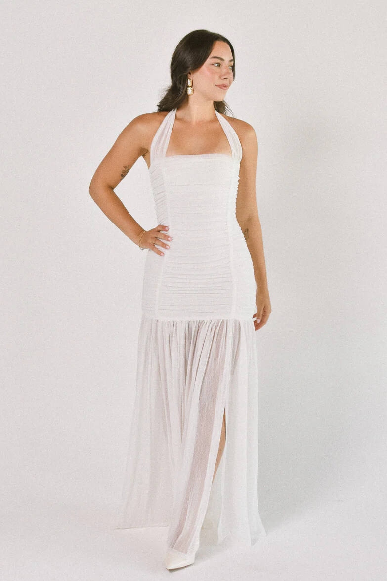 Estelle Ruched Maxi Dress - White