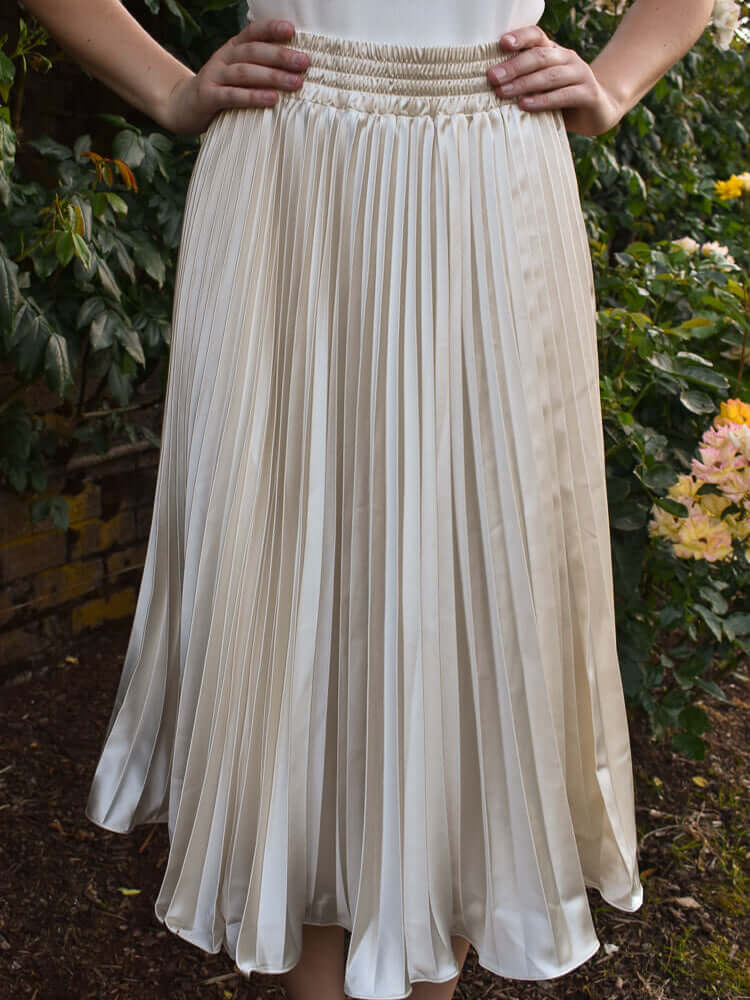 Cream Pleated Satin Midi Skirt - FINAL SALE