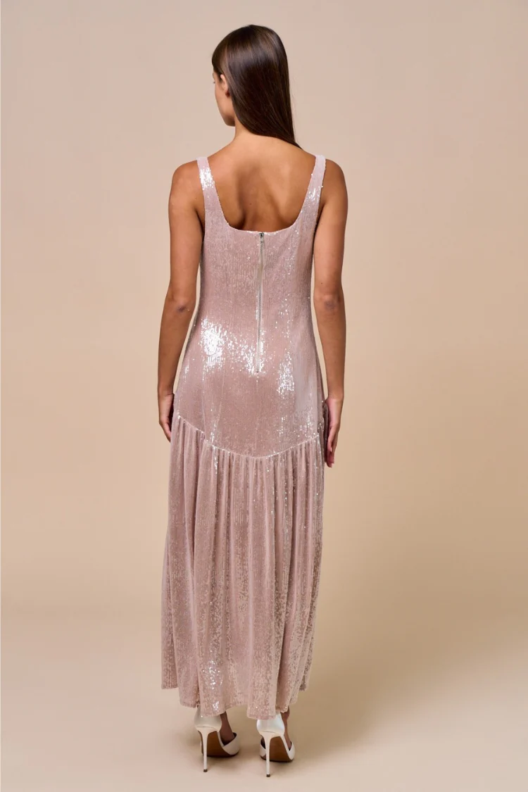 Gwyneth Sequin Midi Dress - Nude/ Pale Pink