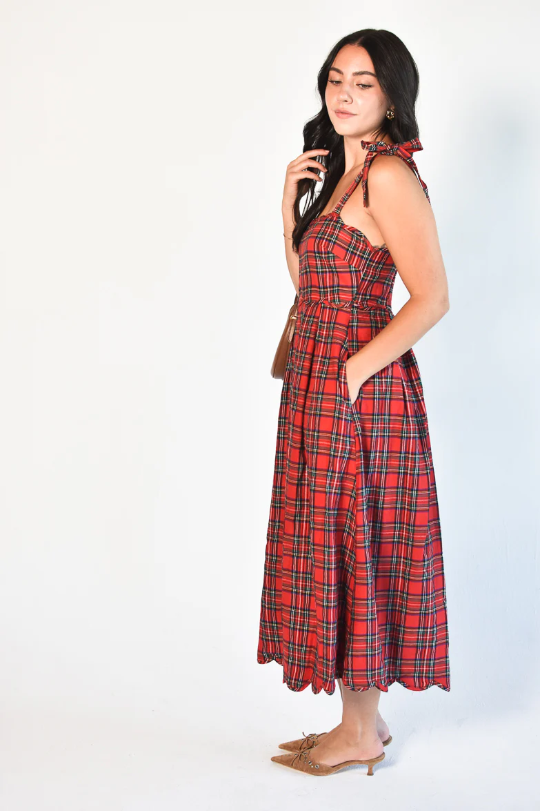 Eleanore Red Plaid Midi Dress