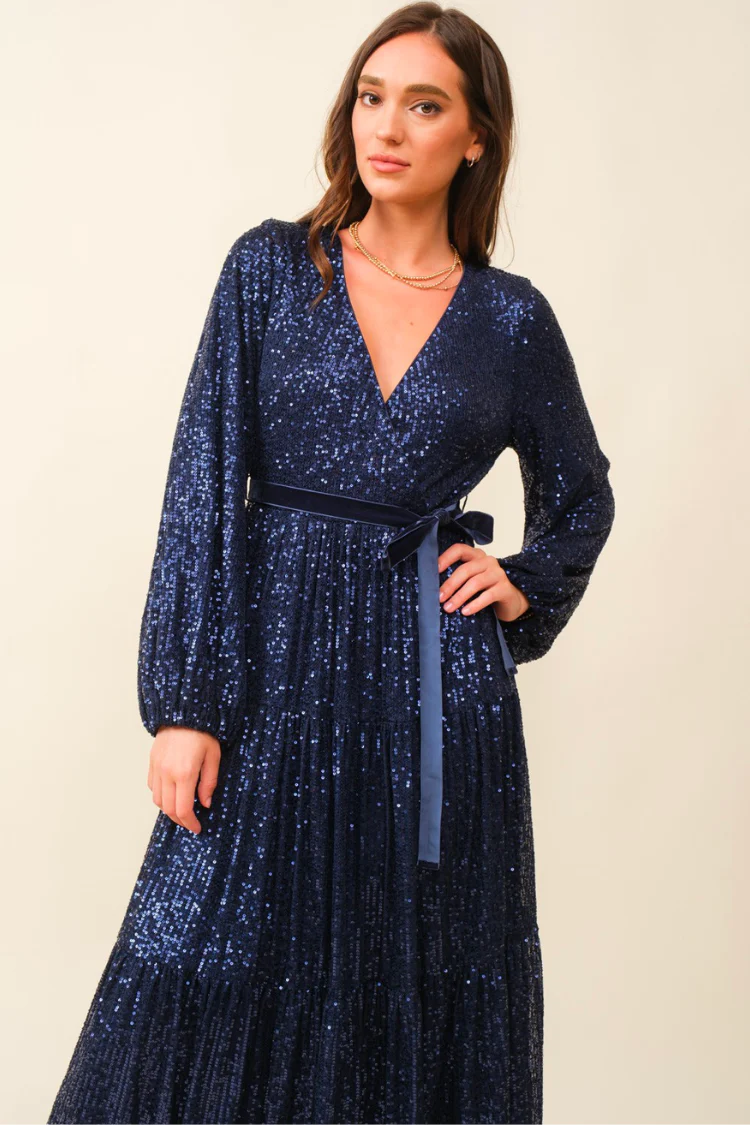 Midnights Sequin Midi Dress - Navy