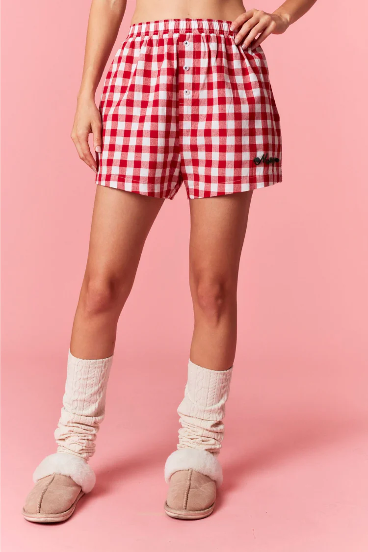 Red and White Checked Merry Pajama Shorts