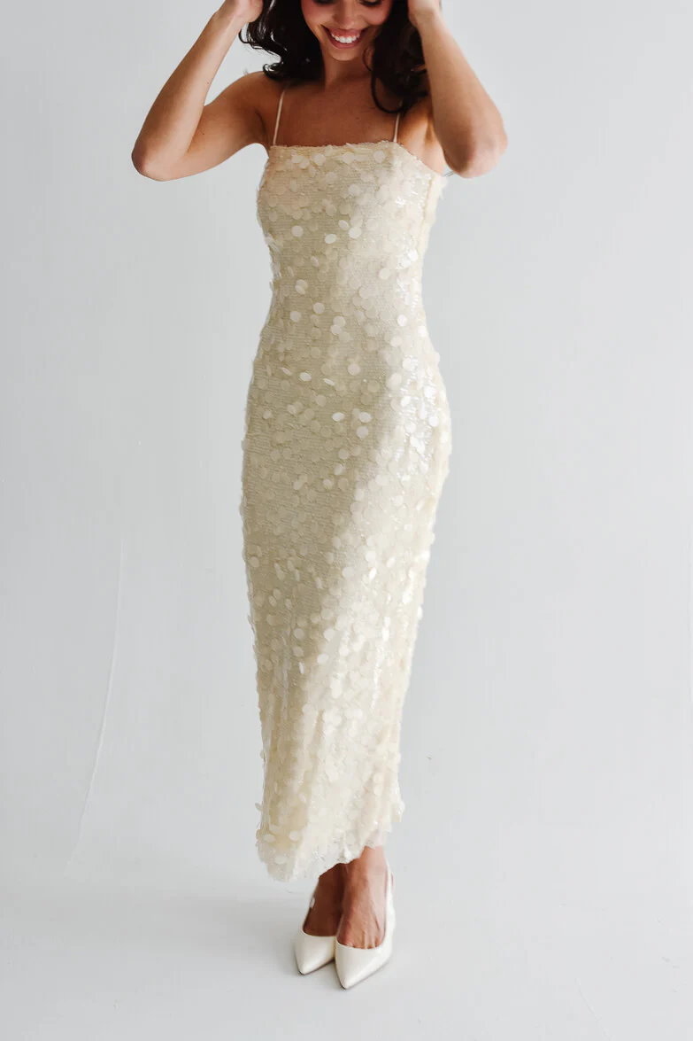 Reine Cream Sequin Sheath Dress