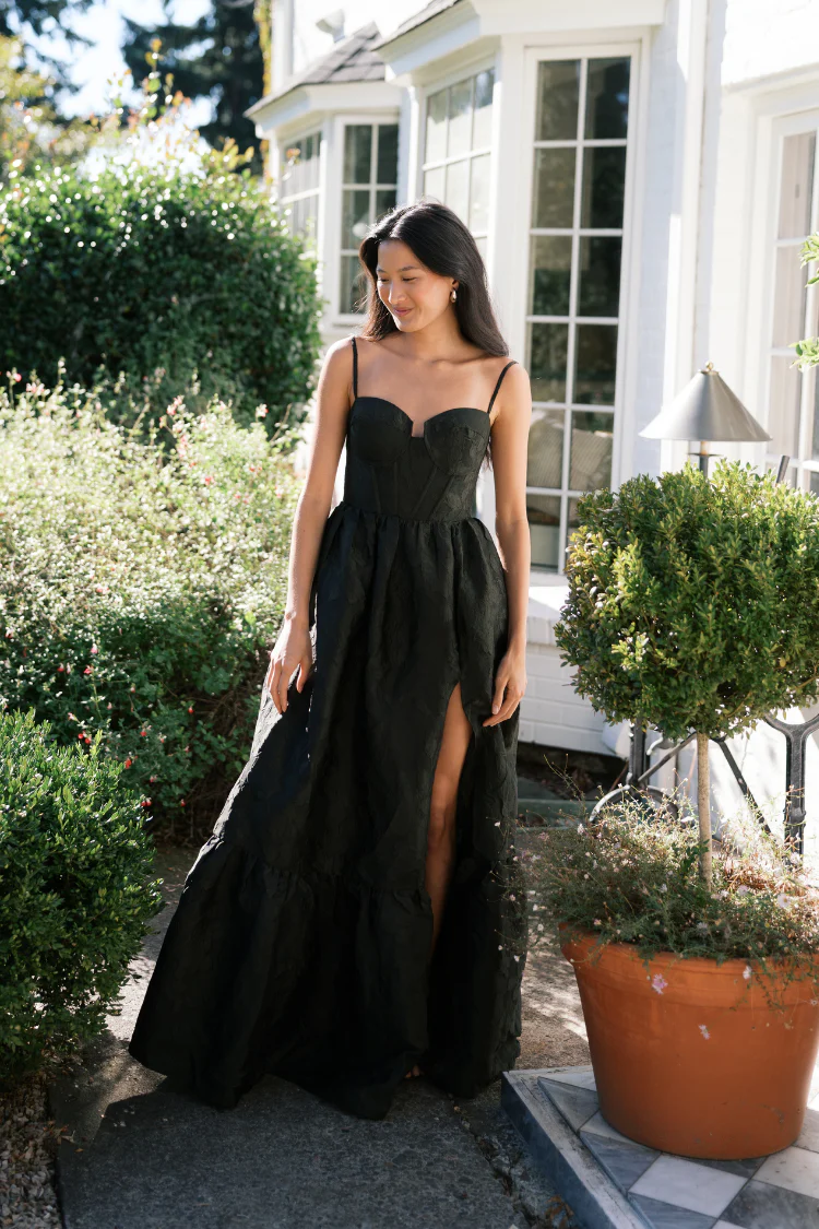 Victoria Brocade Maxi Dress - Olive Green