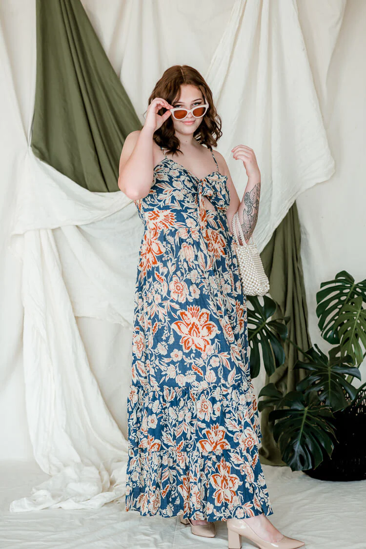 Mari Teal Floral Maxi Dress