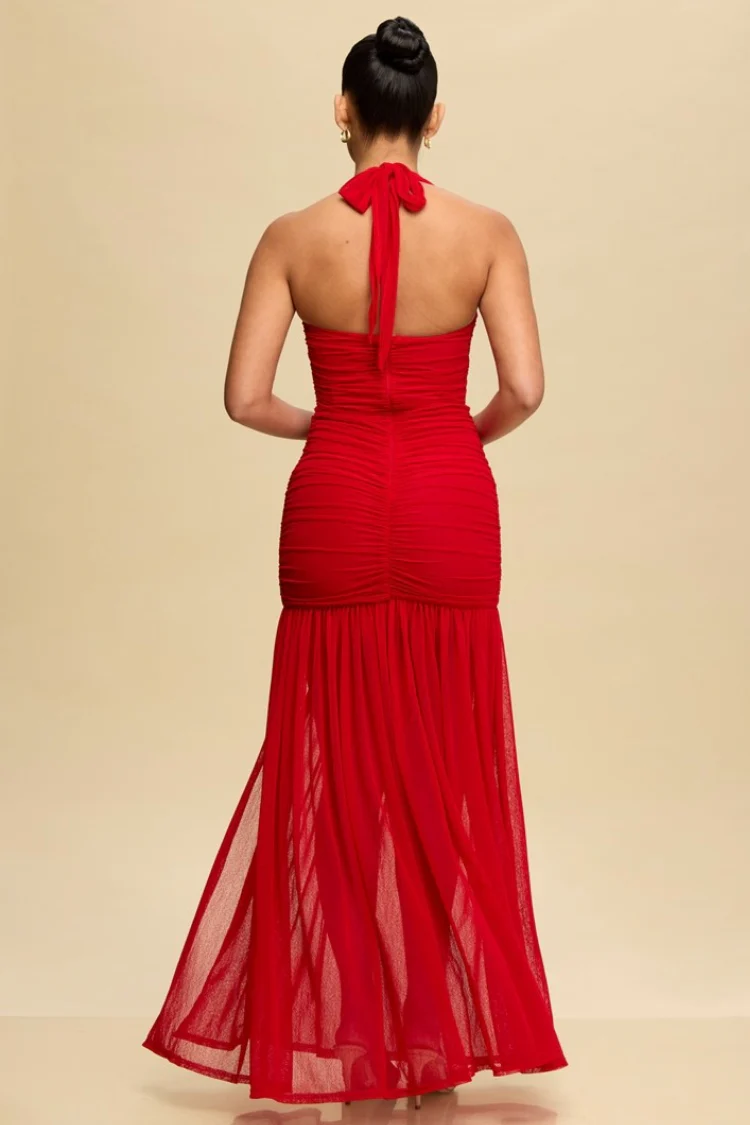 Estelle Ruched Maxi Dress - Red