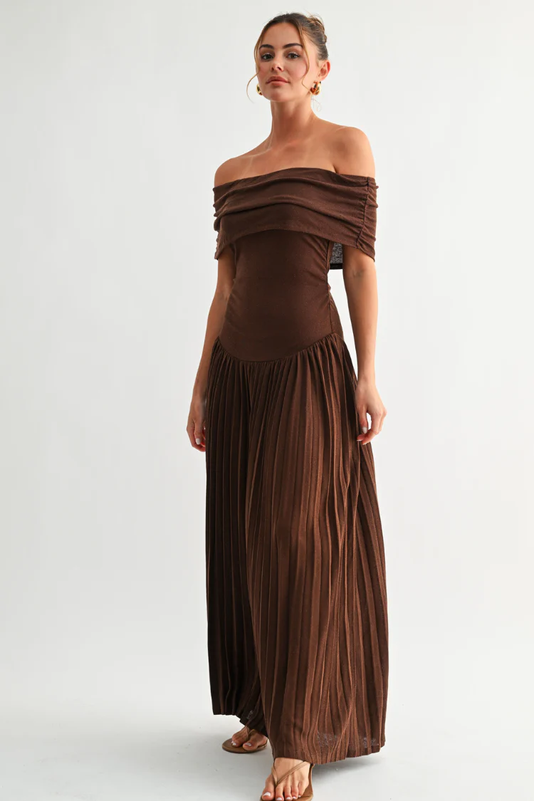 Pia Off the Shoulder Maxi Dress - Chocolate Brown