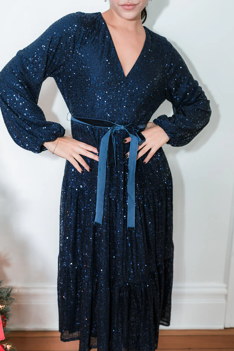 Midnights Sequin Midi Dress - Navy