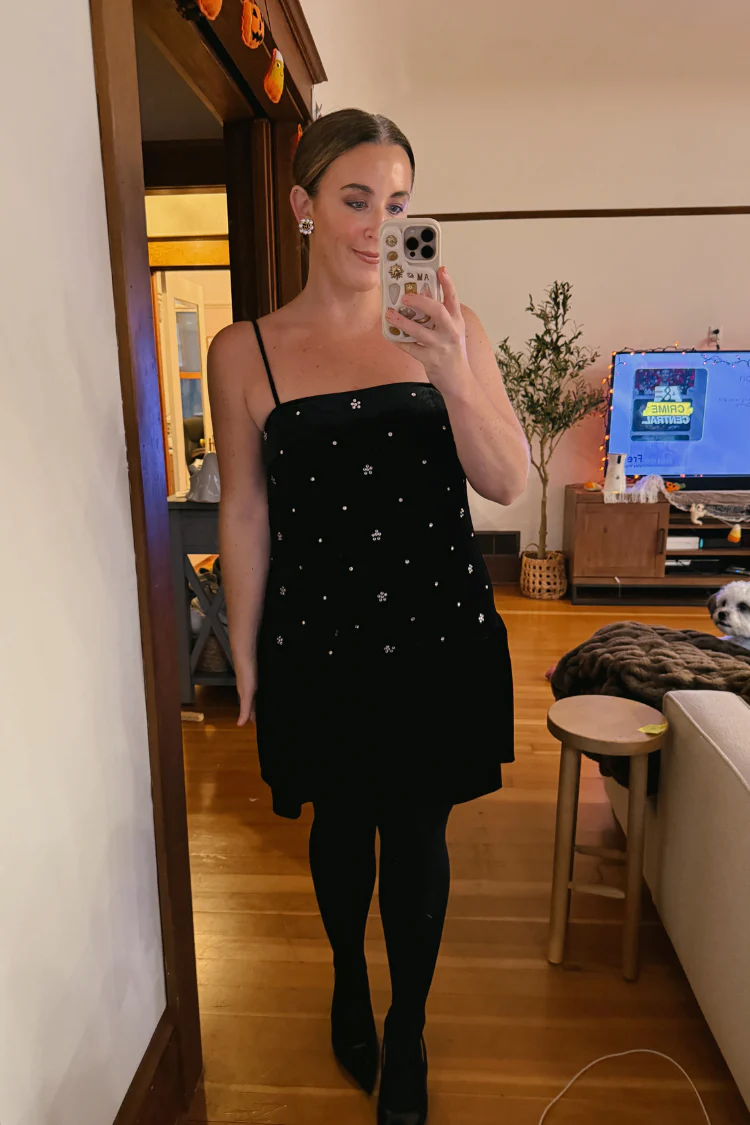 Eva Studded Black Velvet Mini Dress