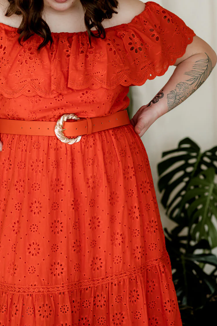 Cecilia Orange Eyelet Maxi Dress