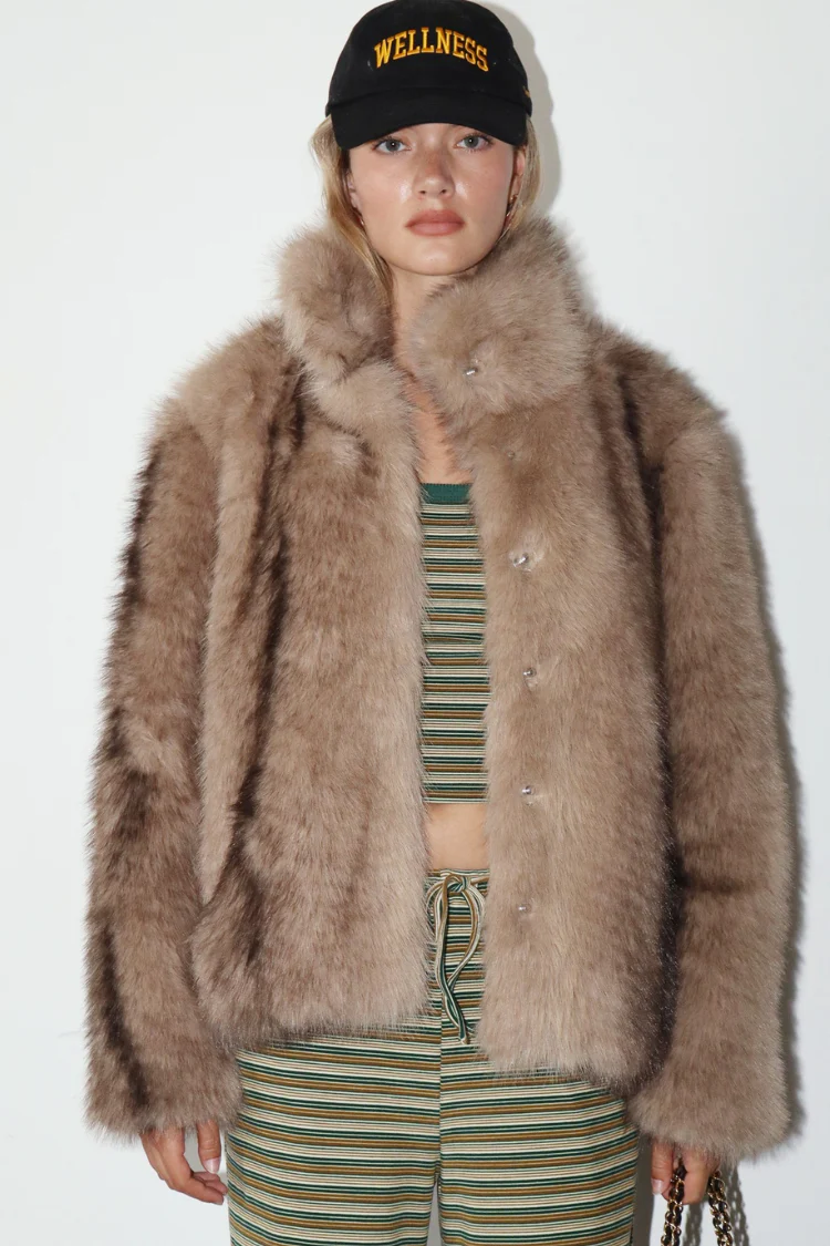 Faux Fur Collar Button Jacket