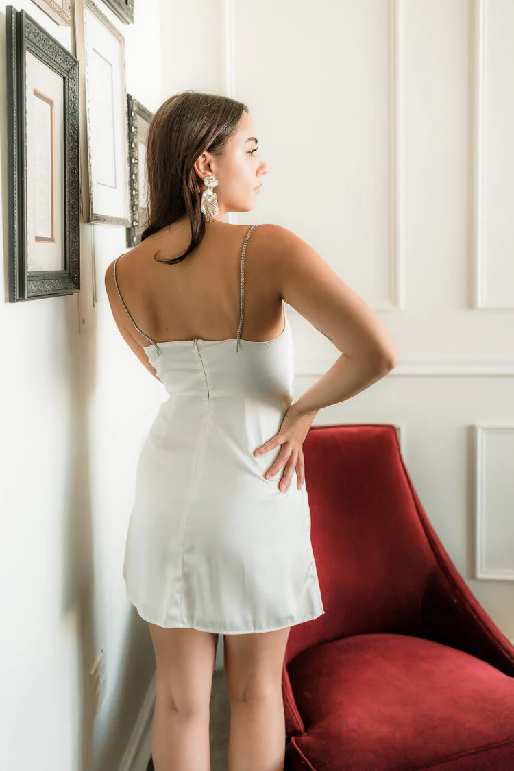 Reem Silky Mini Dress With Rhinestone Straps - FINAL SALE