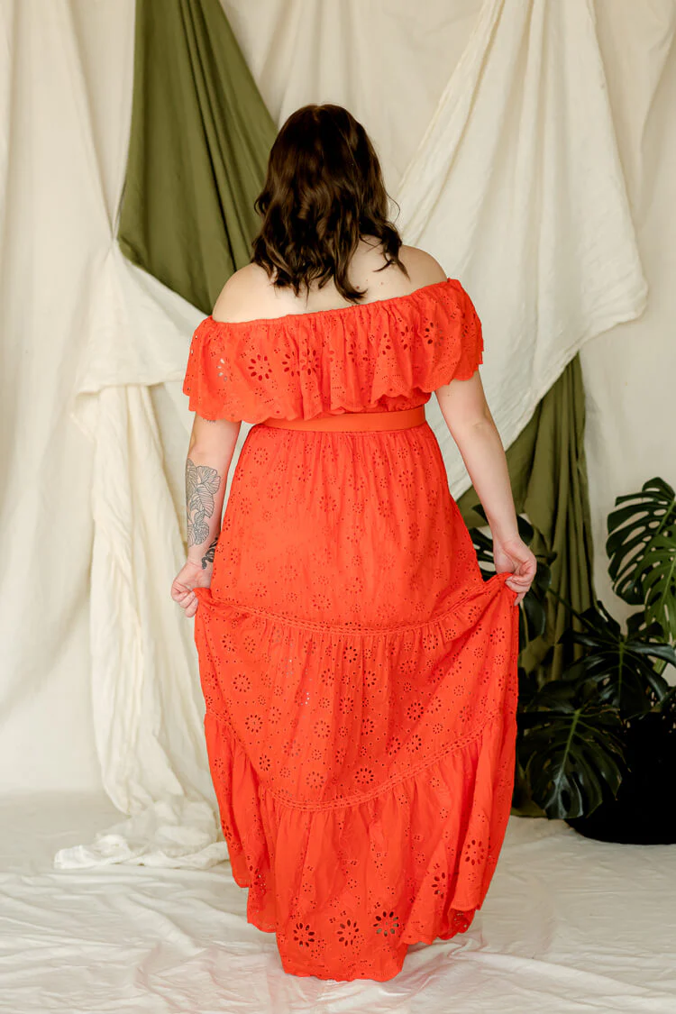Cecilia Orange Eyelet Maxi Dress