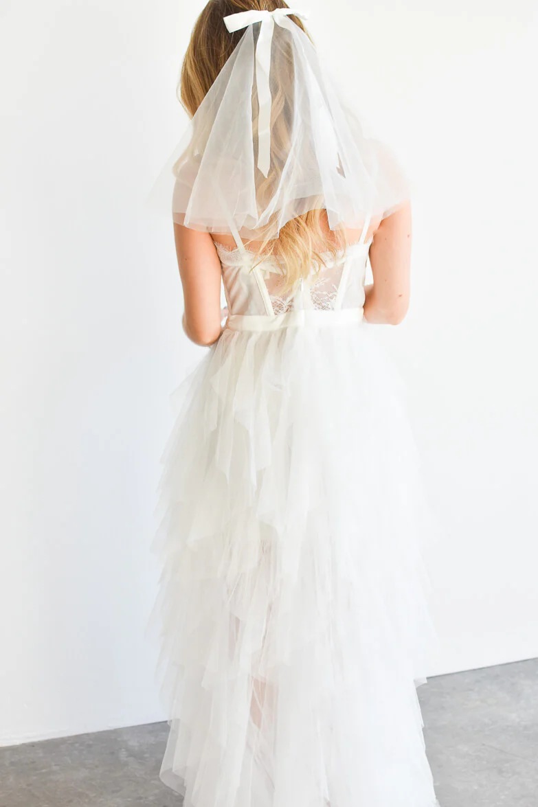 Elysée Lace Bustier Tulle High Low Maxi Dress