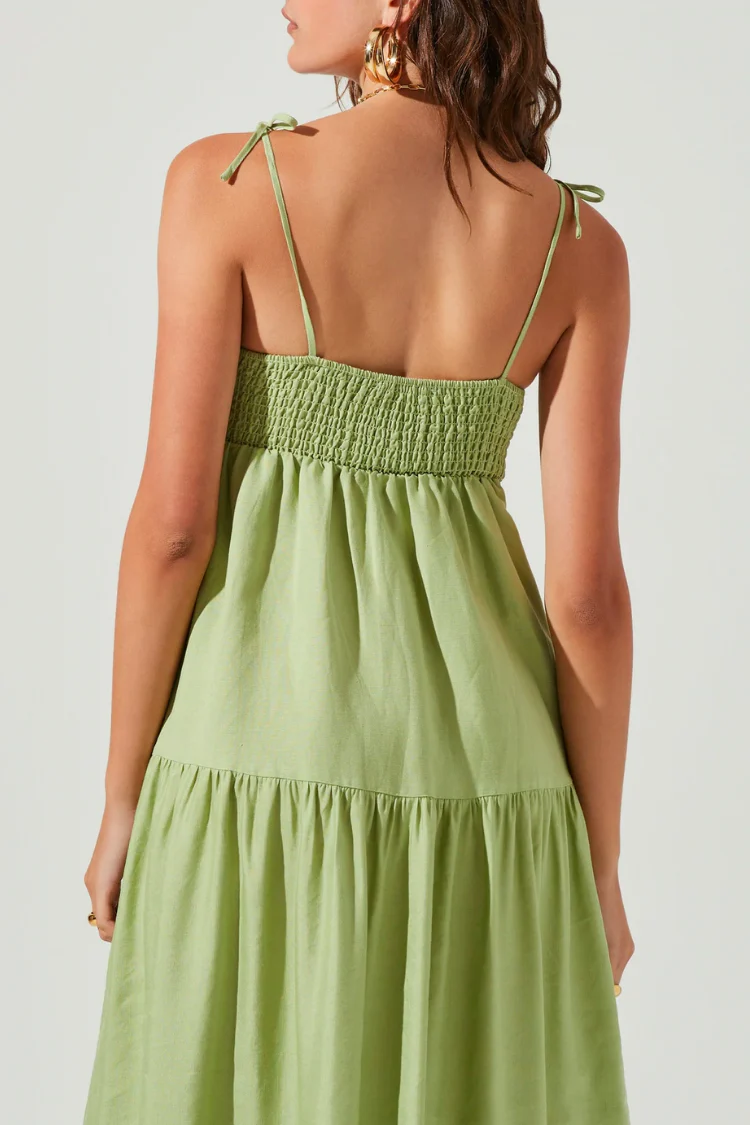 Marlene Square Neck Smocked Midi Dress - Green - FINAL SALE