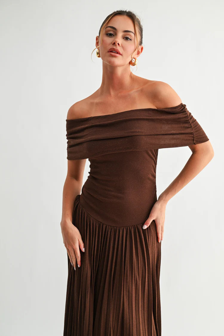 Pia Off the Shoulder Maxi Dress - Chocolate Brown