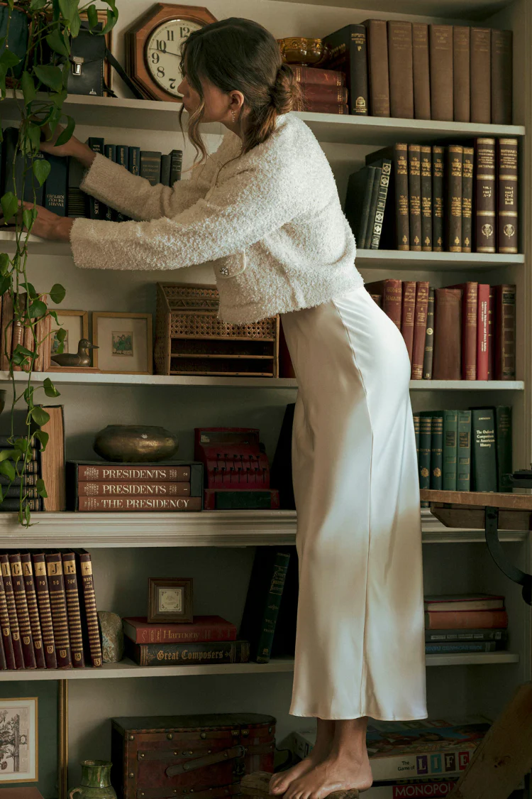 Marlo Rhinestone Embellished Tweed Knit Jacket - Cream