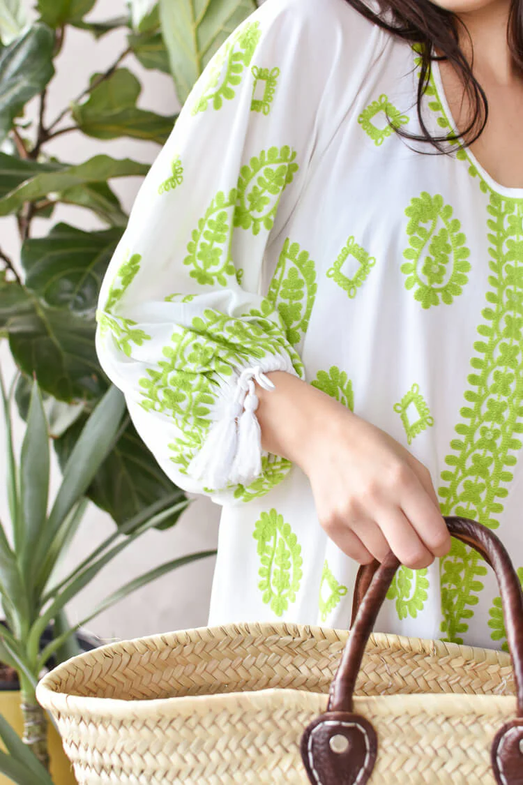 Cayman Lime Embroidered Scoop Neck Beach Cover-Up - FINAL SALE