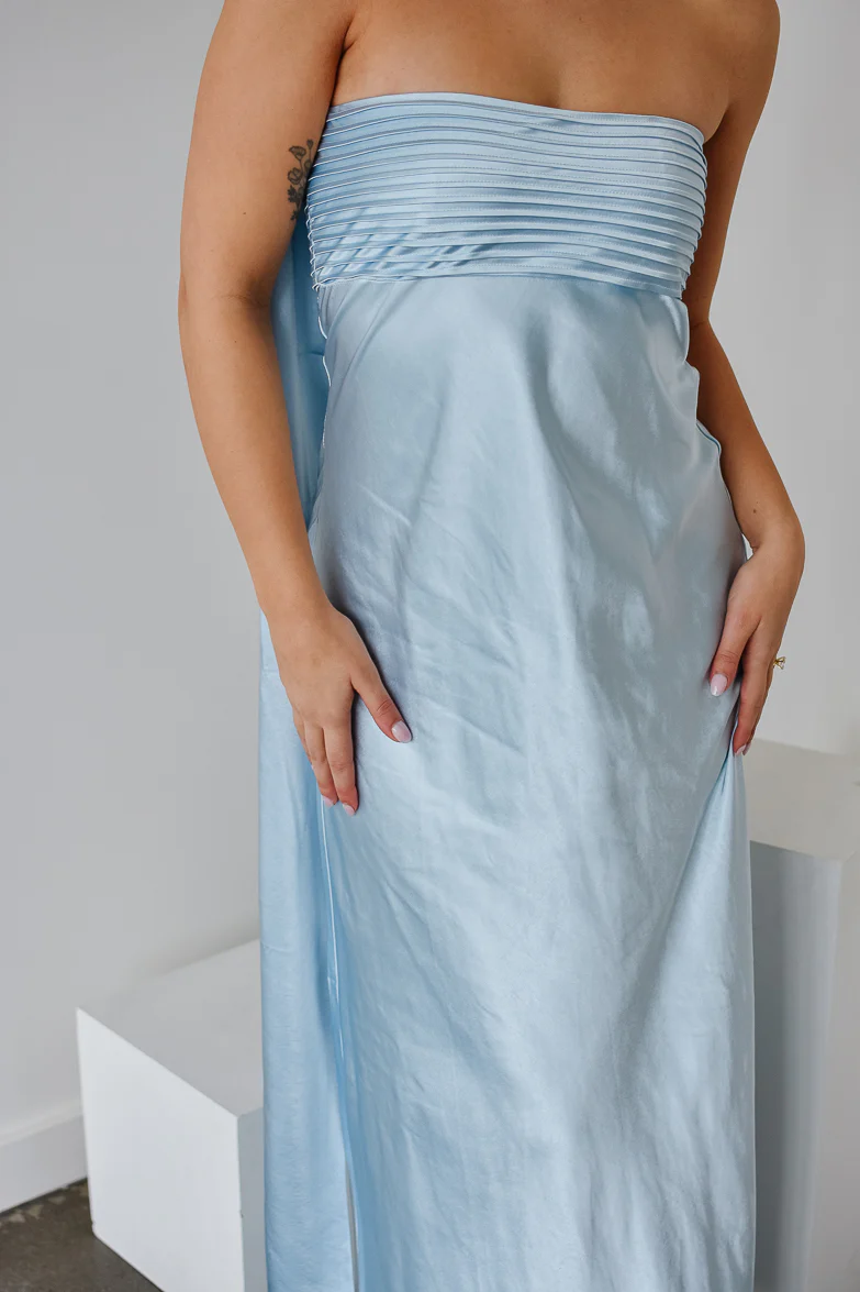 Elsa Ice Blue Maxi Dress with Neck Scarf