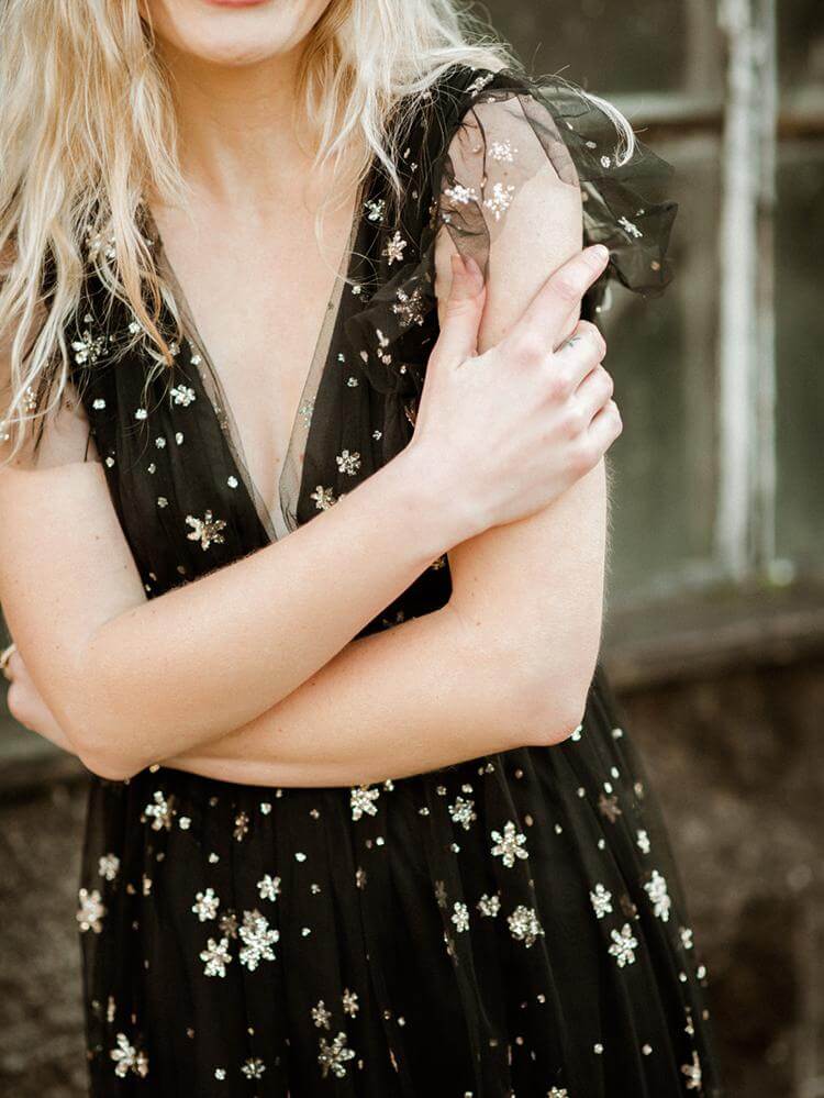 Starry Eyed Sequin Star Mesh Maxi - Black