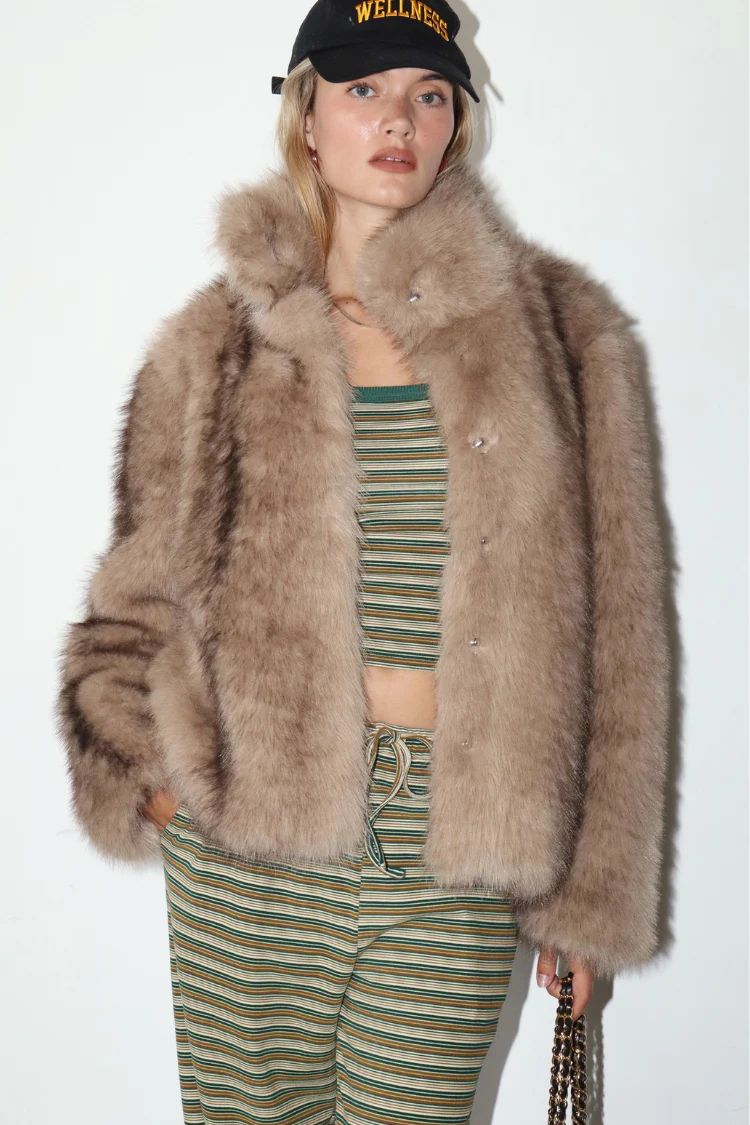 Faux Fur Collar Button Jacket