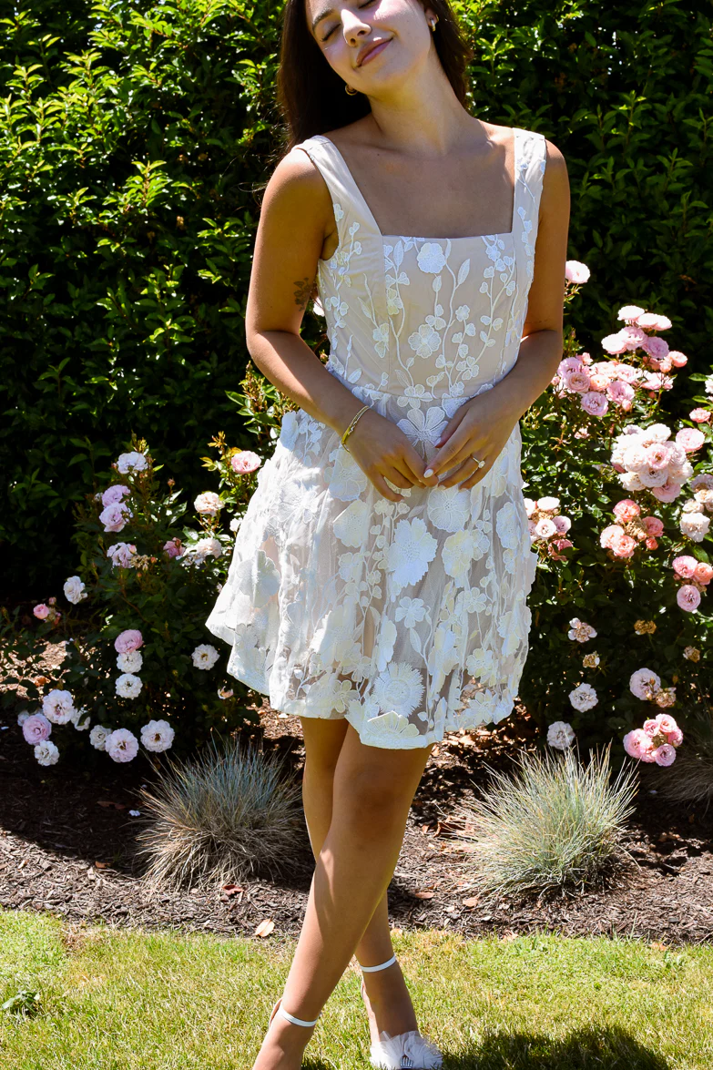 Elsa White Floral Applique Mini Dress