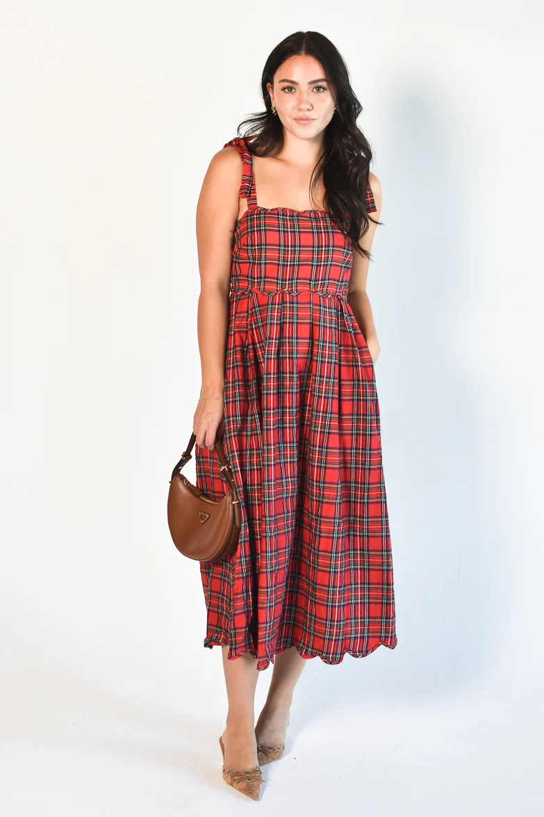 Eleanore Red Plaid Midi Dress