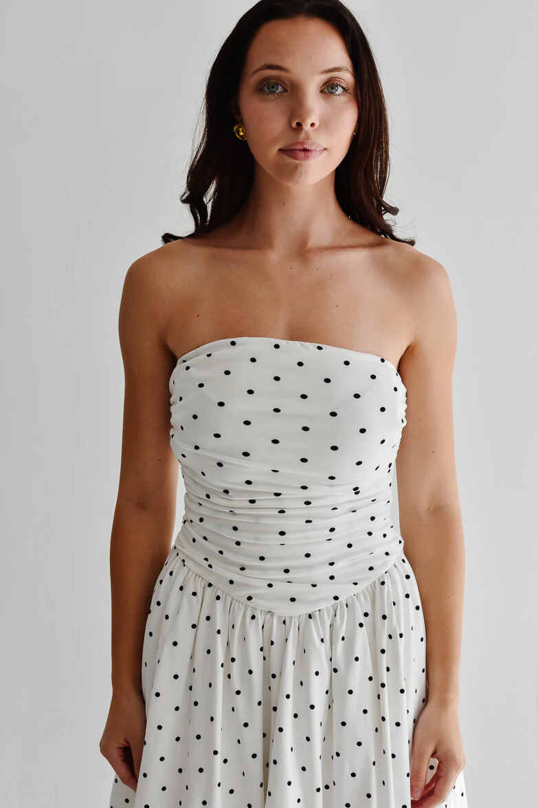 Paige Polka Dot Dropwaist Midi Dress - White - FINAL SALE