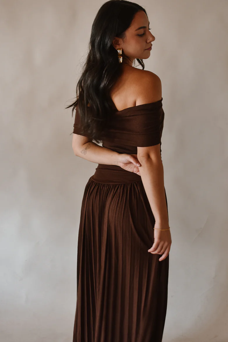 Pia Off the Shoulder Maxi Dress - Chocolate Brown