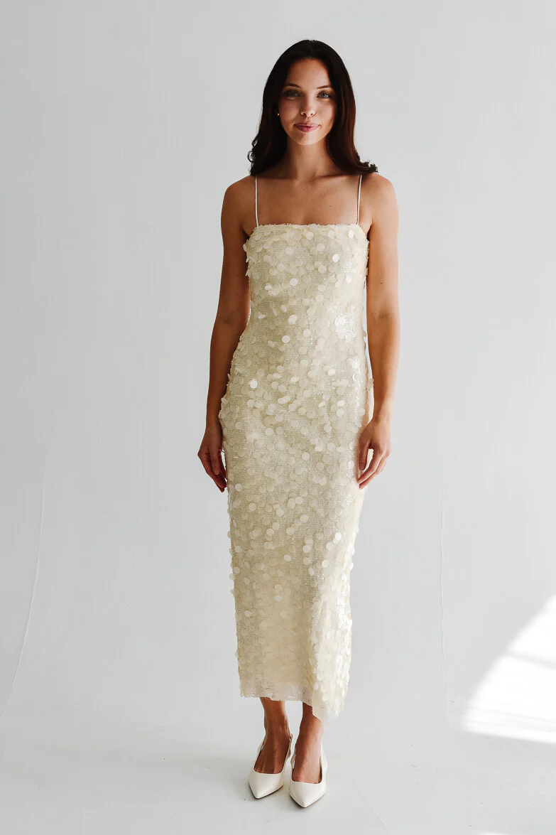 Reine Cream Sequin Sheath Dress