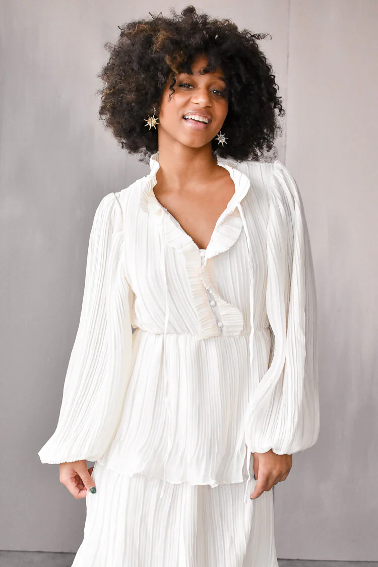 Odette Ruffle Mock Neck Tiered Midi Dress - White - FINAL SALE