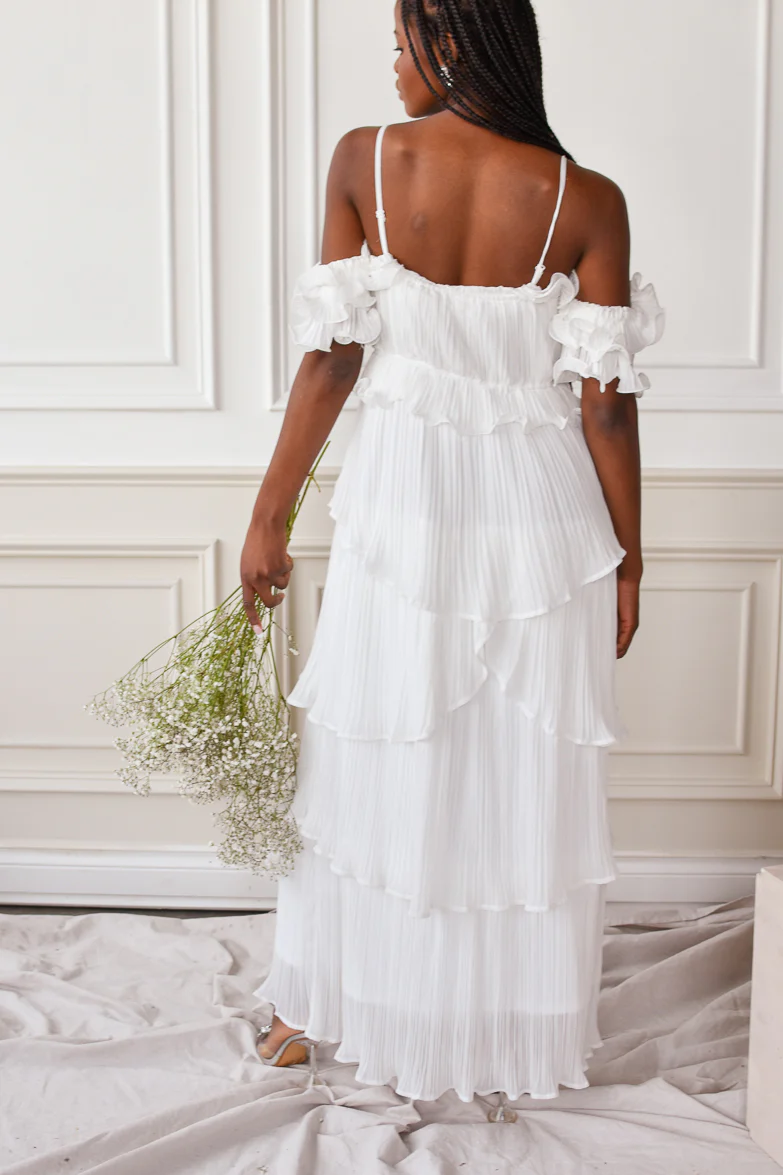 Matilde White Ruffle Detail Maxi Dress - FINAL SALE