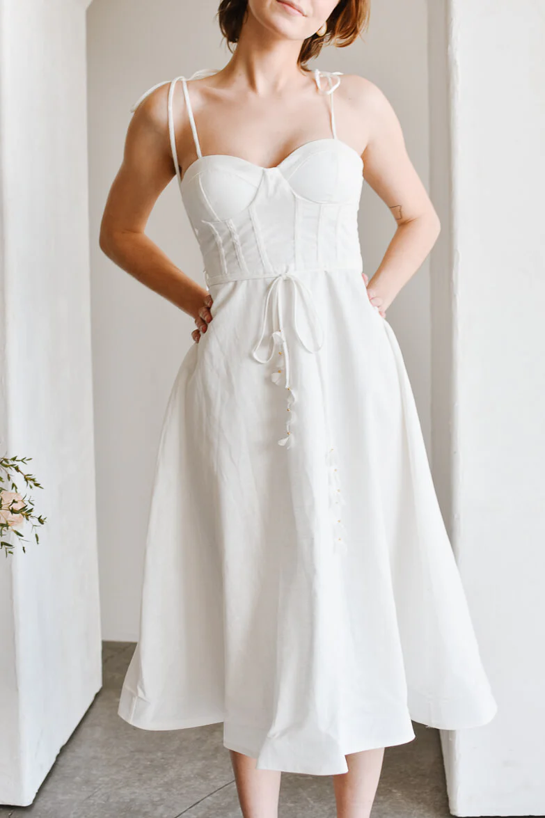 Chiara White Bustier-Style Midi Dress
