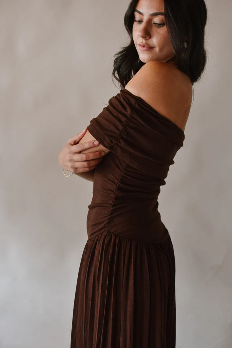 Pia Off the Shoulder Maxi Dress - Chocolate Brown