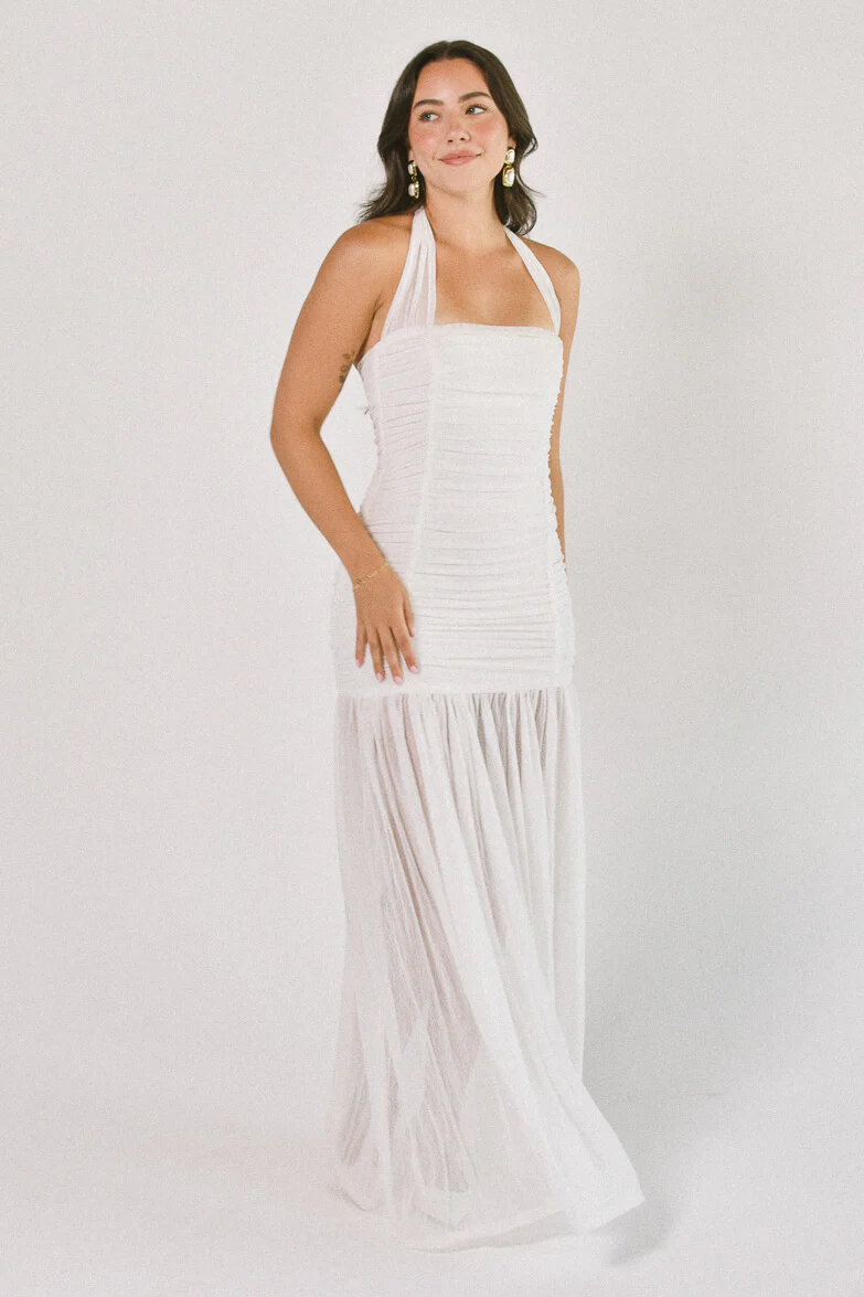 Estelle Ruched Maxi Dress - White