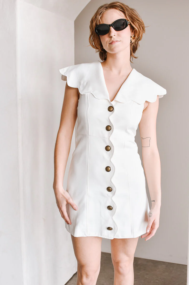 Narbonne White Scalloped Mini Dress