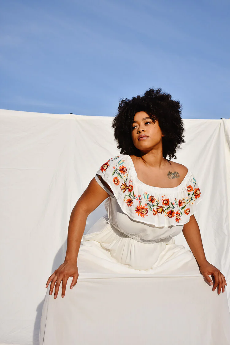 Punta Mita Off the Shoulder Embroidered Maxi Dress