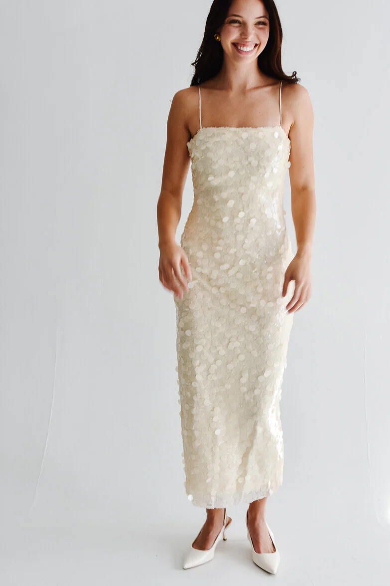 Reine Cream Sequin Sheath Dress